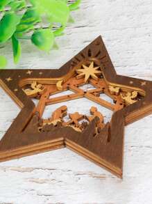 1 pièce Pendentif Scène de Crèche, Étoile en Bois de Forme Créative Nouvelle Décoration, Étoile de Sapin de Noël Scène de Noël Souvenir, Cadeau pour la Famille, les Amis et les Chrétiens, Décoration de Maison, Décoration de Chambre, Décoration Murale