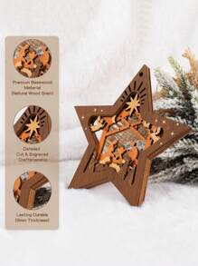 1 pièce Pendentif Scène de Crèche, Étoile en Bois de Forme Créative Nouvelle Décoration, Étoile de Sapin de Noël Scène de Noël Souvenir, Cadeau pour la Famille, les Amis et les Chrétiens, Décoration de Maison, Décoration de Chambre, Décoration Murale