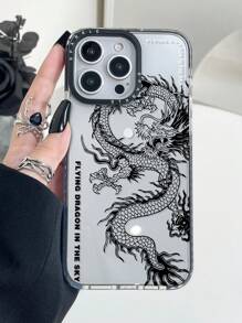 龙纹设计防震单件装时尚双色透明龙纹印花保护壳，兼容 11/12/13/14/11 Pro Max/12 Pro Max/13 Pro Max/14 Pro Max/XR/15/15 Pro/15 Pro Max/16/16 Pro/16 Pro Max，防水防震防摔防刮，生日礼物 - 彩色 - 查看 4