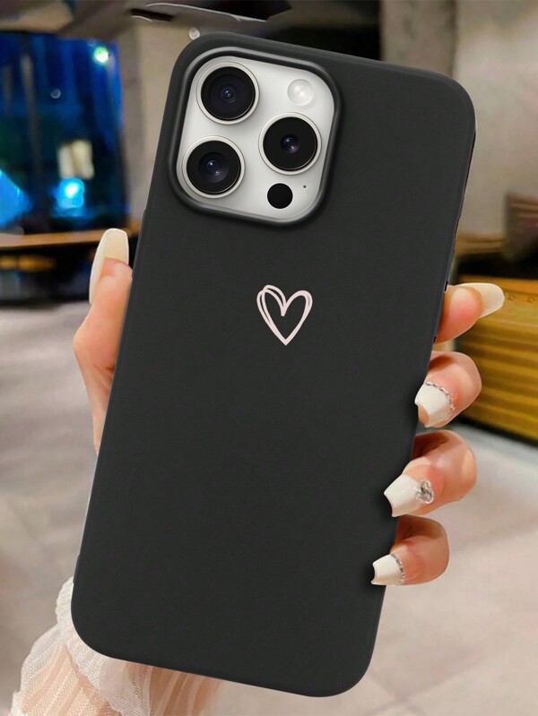 1pc Valentine's Day Heart Black Phone Case Compatible With Samsung Apple IPhone 16, 13, 15, 15 Pro, 14 Pro, 14 Plus, 7/8 Plus, 11, 12 Pro Max, 13, 14 Pro Max, S24, S23