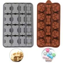 硅胶狗骨头模具、巧克力模具、狗饼干模具、4 种骨头和猫爪形状、可重复使用的不粘烘焙模具，适用于巧克力、蛋糕、糖果、果冻、冰块、宠物零食玩具 - 狗餅乾模具 - 查看 10