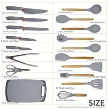 19-Piece Set Of High Quality Silicone Kitchenware Suit With Wooden Handle And Knives-Heat-Resistant, Non-Stick Cooking Tools And Bamboo Storage Containers-Perfect Kitchen Gadget For Easy Cooking And Cleaning