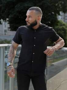 Men's Shirt Priest Collar - 黑色 - 查看 3
