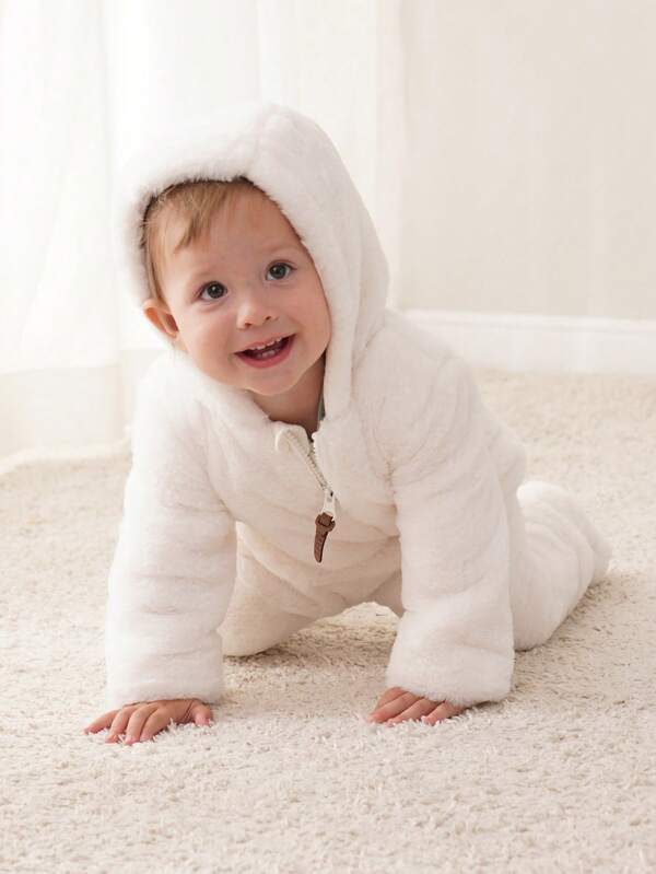 Baby/Babymeisje Effen Kleur Voorkant Rits Lange Mouw Casual Capuchon Jumpsuit