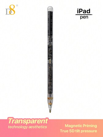 D8 透明 iPad Pen 触控笔兼容 iPad，具有磁性无线充电功能，透明设计倾斜感应防手掌误触，iPad Pencil 第二代兼容 Apple iPad 2018 及更高型号