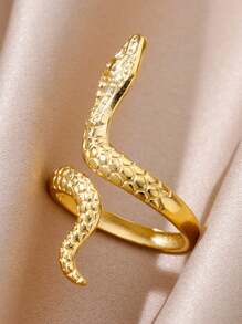 1 st. Gouden Kleur Roestvrijstalen Slangenringen Voor Vrouwen Mannen Open Verstelbare Ring Vintage Gotische Punk Feest Esthetische Sieraden