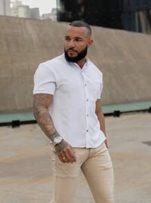 Men's Shirt With Priest Collar - 白色 - 查看 4