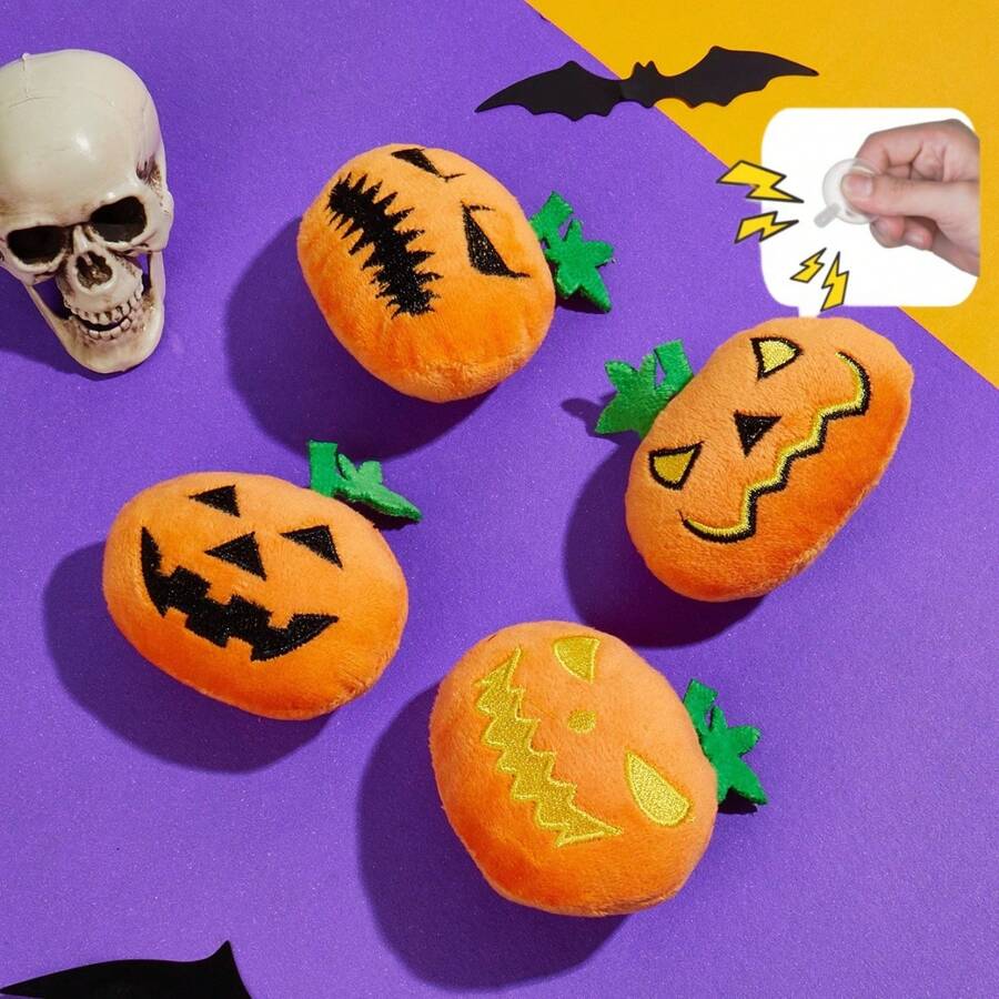 1pc/4pcs Pumpkin Halloween Theme Plush Cat Chew Toys, Safe Material Pet