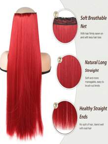 20-40 Inch Long Straight Red Clip-In Hair Extensions, Ponytail Extensions For Women And Girls, Suitable For Music Festivals, Parties, Cosplay, Holidays And All Seasons - Red - View 4