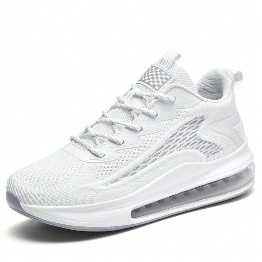 PLUS SIZE Men's Solid Air Cushion Sneakers - Comfy Non Slip Casual Shoes With Lace Up Design - 白色 - 查看 1