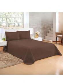 2 Meter Curtain Kit + 3-Piece Standard Double Bedspread - Chocolate Brown - View 3