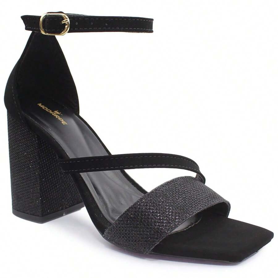MODARPE Women's Sandals With Thick Block Heel And Shiny B63 - 黑色 - 查看 1