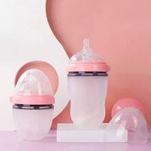 1 pieza Biberón de bebé de silicona con plata nano, de boca ancha, anti-atragantamiento, anti-caída, anti-cólico, resistente a golpes, resistente a altas temperaturas, a prueba de fugas, con diseño de bola de gravedad