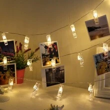 33 英尺/100 个 LED 仙女灯串带照片夹，AA 电池供电照片夹灯适用于宿舍、卧室、圣诞节、派对、婚礼装饰（暖白色） - 3AA電池款 - 查看 5