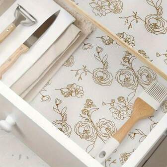 Guldrosa tryckt non-stick lådfoder: Tillverkad av EVA-material, avtagbar lådmatta för köksskåp, avfuktare för hemmet