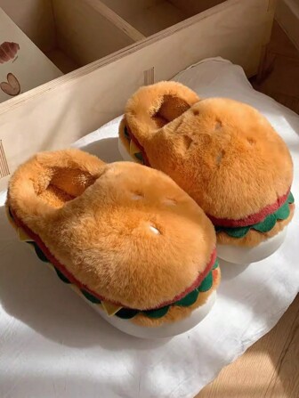 Women's Cute Hamburger 3D Animal Indoor Slippers, Non-Slip Warm Thick Sole, Winter