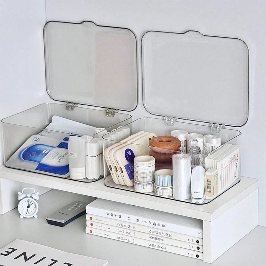 1 Pc Transparent Acrylic With Lid Storage Box, Face Mask Cosmetics Storage Box, Dust-Proof Makeup Tools Storage Box, Large Capacity With Lid Dust-Proof Tea Set Storage Box, Badge Peripheral Desktop Storage Box,For Holiday Beach, Bathroom Collection, Bedroom Collection, Large Capacity - Multicolor - View 1