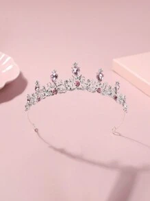 1pc Girls Rhinestone Metal Crown Headband - Pink - View 6