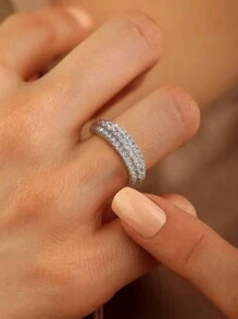 1枚925纯银镶钻戒指，时尚女士戒指，S925纯银细戒指，拇指戒指，精致珠宝礼品 - 銀色 - 查看 3