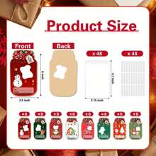 48pcs/Set Christmas Mason Jar Gift Card Set With Candy Bags - Plastic & Paper Holiday Designs, Great For DIY Holiday Gifts, Classroom Exchanges, Birthday Parties & Graduations,Christmas - Christmas New - View 8