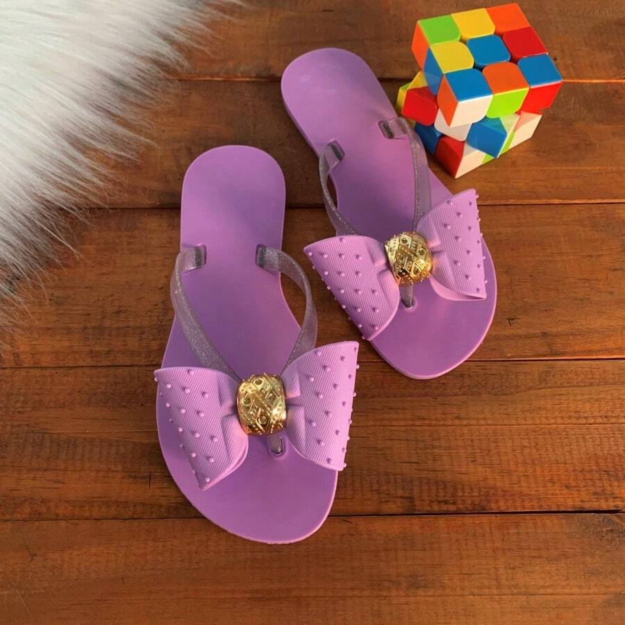 Girls' Flat Sandals With Bows - 中紫紅色 - 查看 1