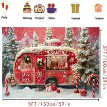 Phông nền chụp ảnh Giáng sinh hoạt hình ông già Noel RV - Cây rừng tuyết mùa đông và trang trí tiệc bông tuyết ngày lễ, Biểu ngữ ảnh Vinyl phù hợp cho các lễ kỷ niệm chung, Không cần điện (1 chiếc, nhiều kích cỡ để lựa chọn), Giáng sinh - Nhiều màu - Xem 2