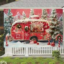 Phông nền chụp ảnh Giáng sinh hoạt hình ông già Noel RV - Cây rừng tuyết mùa đông và trang trí tiệc bông tuyết ngày lễ, Biểu ngữ ảnh Vinyl phù hợp cho các lễ kỷ niệm chung, Không cần điện (1 chiếc, nhiều kích cỡ để lựa chọn), Giáng sinh - Nhiều màu - Xem 3
