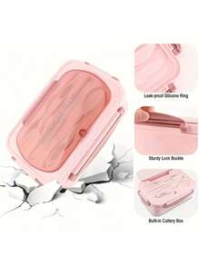 2pcs Multi-Color Large Capacity 3-Compartment Containers With Lids, Utensils & Insulated Bag, Airtight Portable Plastic PP Storage Containers, Suitable For Picnic, Camping, Office, School, Kitchen, Outdoor