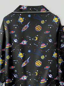 2pcs Tween Boy Space Pattern Long Sleeve Pajama Set - Multicolor - View 4