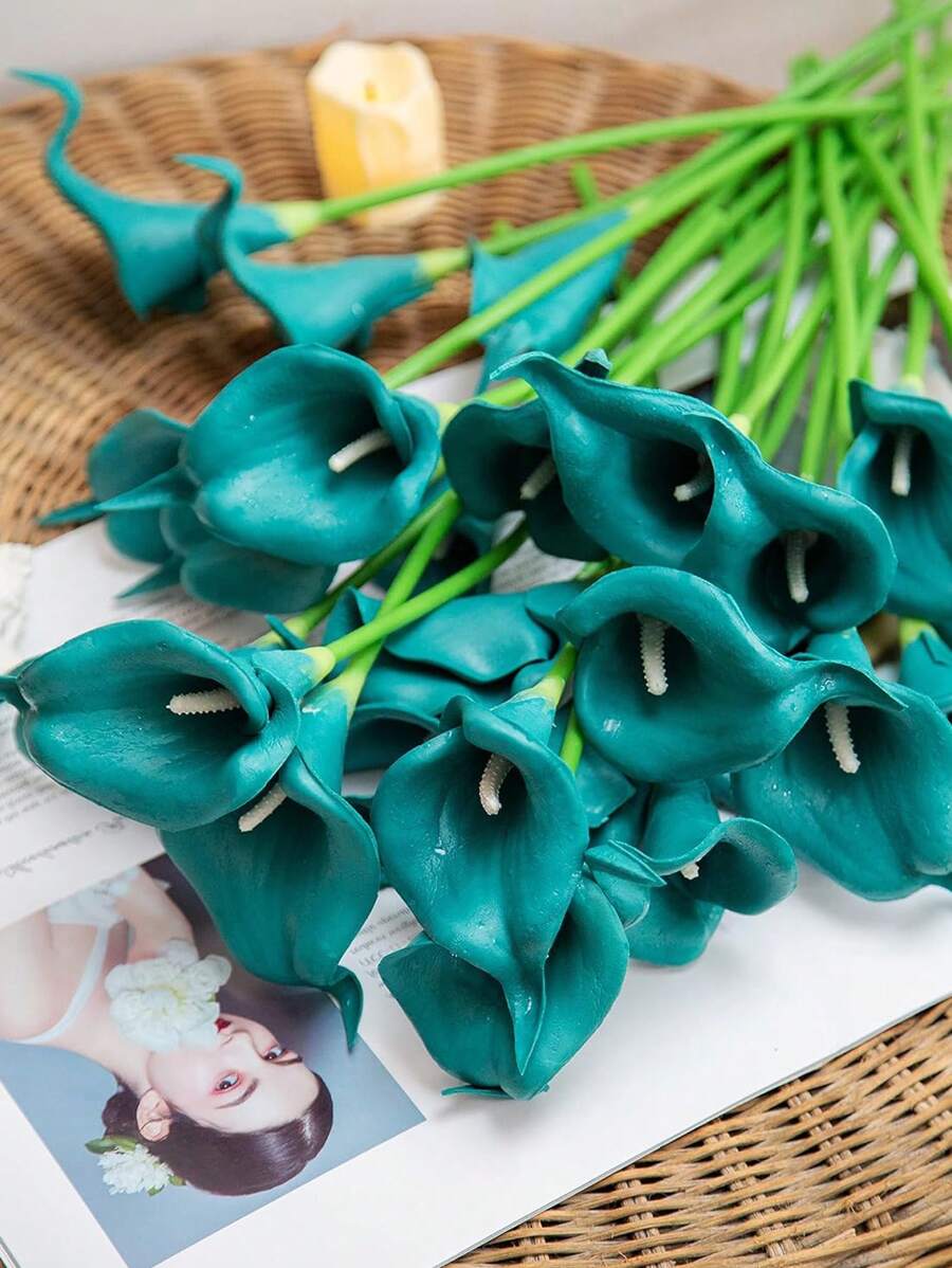 1支/4支/10支装 - 仿真马蹄莲，逼真假花束，适用于婚礼、派对、花园装饰，质感栩栩如生，可用于客厅、卧室、餐桌、办公室装饰，绿松石色，家居装饰，暖色调花卉，插花，冬春装饰，仿真花，情人节、生日、毕业礼物