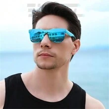 Sunglasses, Rimless Mirrored Sun Glasses With Reflective One-Piece Lens Halloween - Multicolor - View 7