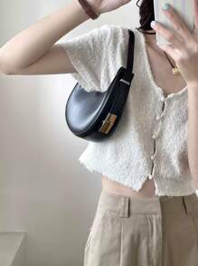 Bolso 'nicho hobo', bolso de hombro versátil para mujer, bolso elegante y minimalista con cierre de cremallera, hecho con unicolor, bolso ideal para la luna creciente para mujer, adecuado para la oficina y los negocios de estilo casual y elegante