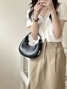 Bolso 'nicho hobo', bolso de hombro versátil para mujer, bolso elegante y minimalista con cierre de cremallera, hecho con unicolor, bolso ideal para la luna creciente para mujer, adecuado para la oficina y los negocios de estilo casual y elegante