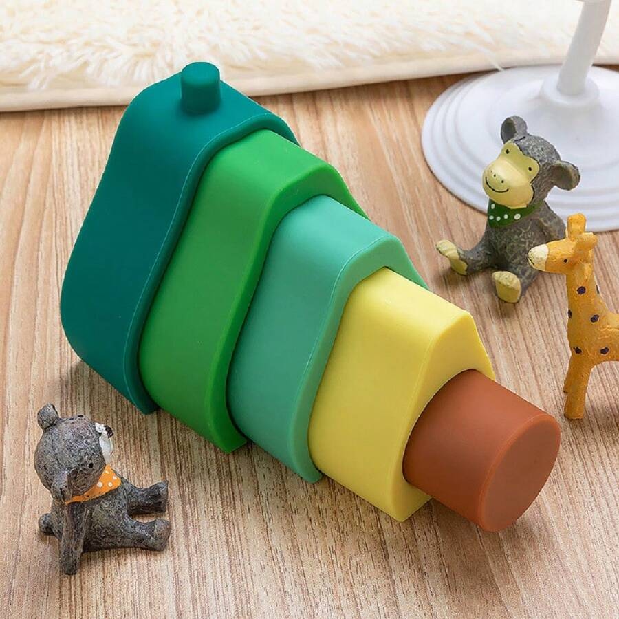 1 Set 5pcs Baby Stacking Toy, Building Block Avocado Shape Early Learning Educational Nuby Soft Silicone Toy Stacker For Infant Baby For Christmas Birthday Gift - Multicolor - View 1