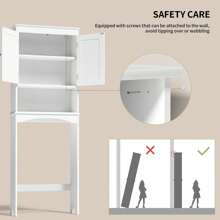 Lofka Over The Toilet Storage Cabinet, Bathroom Shelf Organizer With Anti-Tip Device And Doors, Small Freestanding Space Saver With Adjustable Shelf For Small Space, Laundry Room, Rome Decor Furniture, White - 白色 - 查看 7
