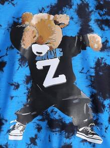 男童秋季休闲熊印花长袖衬衫和裤子两件套 - 藍色 - 查看 4