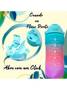 2 Liters Water Squeeze Bottle Motivational Phrases Anti-Leakage Spout With Straw - Màu tím - Xem 4
