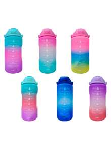 2 Liters Water Squeeze Bottle Motivational Phrases Anti-Leakage Spout With Straw - Màu tím - Xem 7