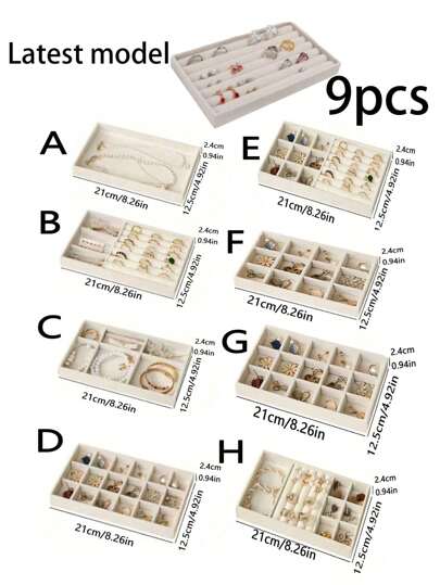 9pcs/Set Stackable Jewelry Tray, Jewelry Dish, Desktop Storage Box, Elegant Portable Stacking Jewelry Rack, Suitable For Earrings, Necklaces, Rings, Bracelets, Pendants, Lipsticks, Pearls, Brooches, Bedroom Accessory Back To School