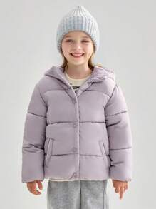 SOLOCOTE 年轻女孩夹棉外套，防水防风材质，保暖内衬，配有可拆卸保暖内衬兜帽和侧袋，保暖性好 - 淡紫色 - 查看 1