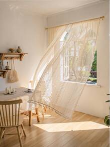 LOSPRING 2 Panels Bohemian Sheer Curtains French Romantic Pastoral Crochet Thread Weaving Lace Curtains For Living Room