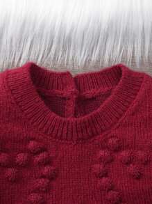 Infant Girls' Valentine's Heart Pattern Knit Sweater - Burgundy - View 3