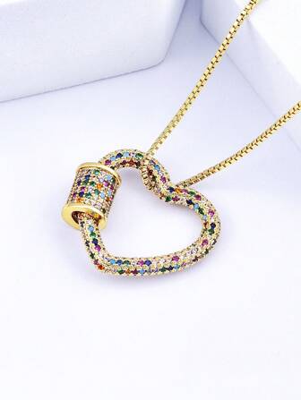 1pc Valentine's Day Colorful Cubic Zirconia 18K Gold Plated Copper Material Pendant Necklace, Luxury Jewelry Gift For Women Valentines,Mom,Mother,Mother's Day,Gift