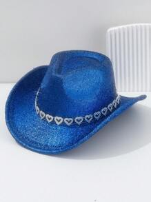 1 Peça Chapéu de Cowboy Metálico Sólido Brilhante Unissex/Feminino, Cinto Vazado em Forma de Coração, Luxo Fashion Pessoal, Estilo Gótico de Rua, Estilo Hip-Hop Cyberpunk, Estilo Y2K, Versátil Elegante e Estiloso, Cor Brilhante e Vibrante para Primavera/Verão, Adequado para Dia de Trabalho, Festa, Roupa de Festival de Música