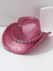 1 Peça Chapéu de Cowboy Metálico Sólido Brilhante Unissex/Feminino, Cinto Vazado em Forma de Coração, Luxo Fashion Pessoal, Estilo Gótico de Rua, Estilo Hip-Hop Cyberpunk, Estilo Y2K, Versátil Elegante e Estiloso, Cor Brilhante e Vibrante para Primavera/Verão, Adequado para Dia de Trabalho, Festa, Roupa de Festival de Música