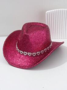 1 Peça Chapéu de Cowboy Metálico Sólido Brilhante Unissex/Feminino, Cinto Vazado em Forma de Coração, Luxo Fashion Pessoal, Estilo Gótico de Rua, Estilo Hip-Hop Cyberpunk, Estilo Y2K, Versátil Elegante e Estiloso, Cor Brilhante e Vibrante para Primavera/Verão, Adequado para Dia de Trabalho, Festa, Roupa de Festival de Música