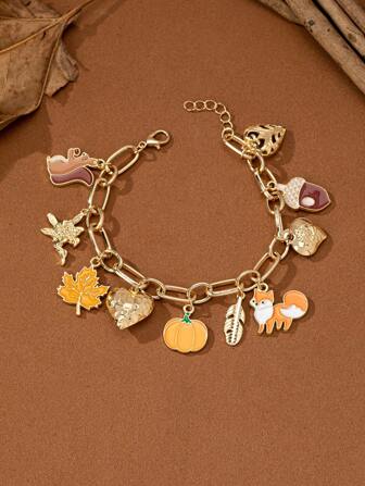 1 件珐琅 Acron 松鼠枫叶南瓜多饰手链，秋季感恩节假期手链珠宝女士礼物