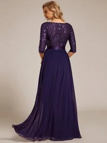 Contrast Color Sequin Corset Chiffon Formal Gown - Purple - View 2