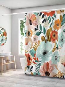 1 pièce Rideau de douche de salle de bain à motif floral et végétal, imperméable et résistant à la moisissure pour la salle de bain/la salle de toilette, décoration de salle de bain, décoration d'automne, accessoires de salle de bain, rentrée scolaire