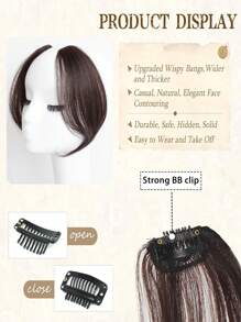 2pcs Middle-Part Bangs Hair Extensions Black Hair Clip In Forehead Hair Extensions Synthetic Natural Invisible Seamless French Side Bangs Hairpieces - Dark Brown - View 4